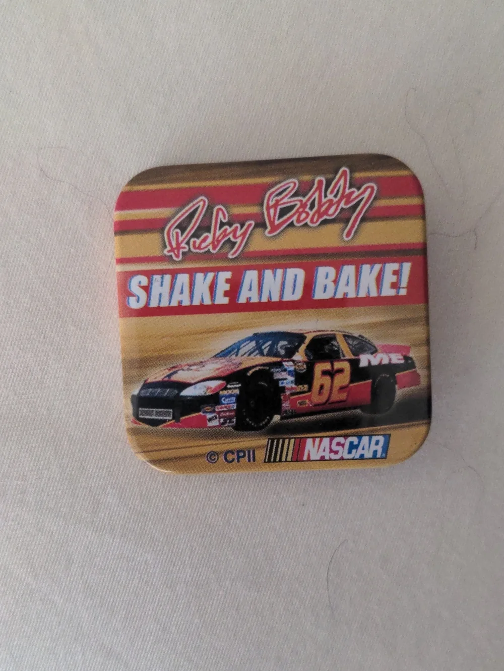 Ricky Bobby #62 Nascar Collectible 'Shake and Bake' Racing Pin Race Car